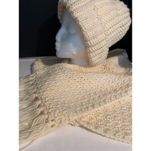 Hand Knitted Pale Yellow Hat & Scarf Set Larger Size